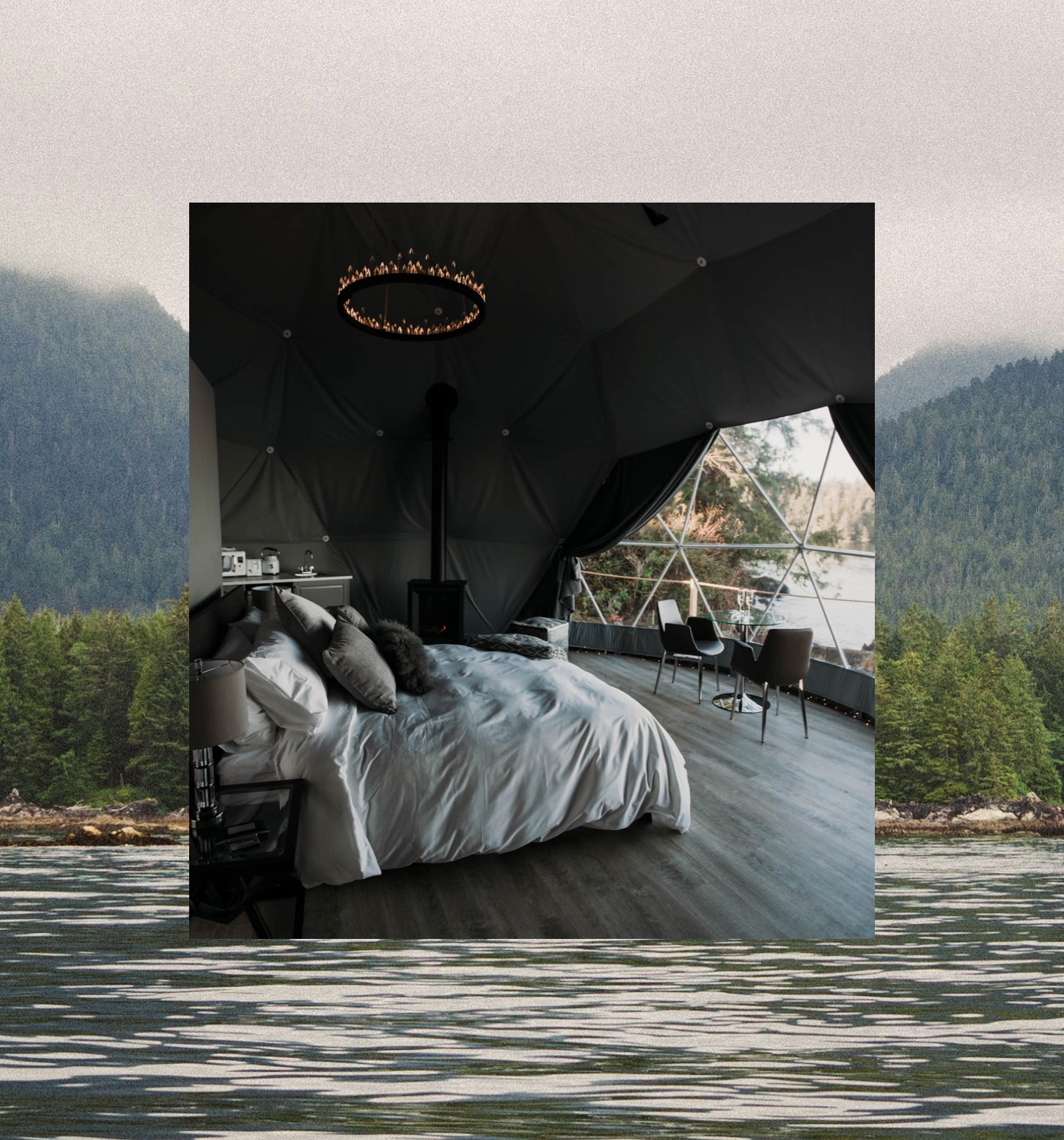 Wildpods dome interior overlooking the water